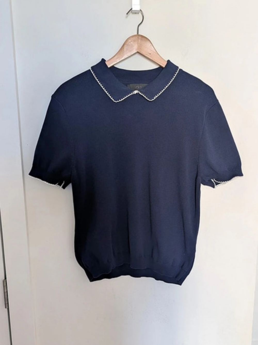 Zara Short Sleeve Collared Top in Blue Size XL